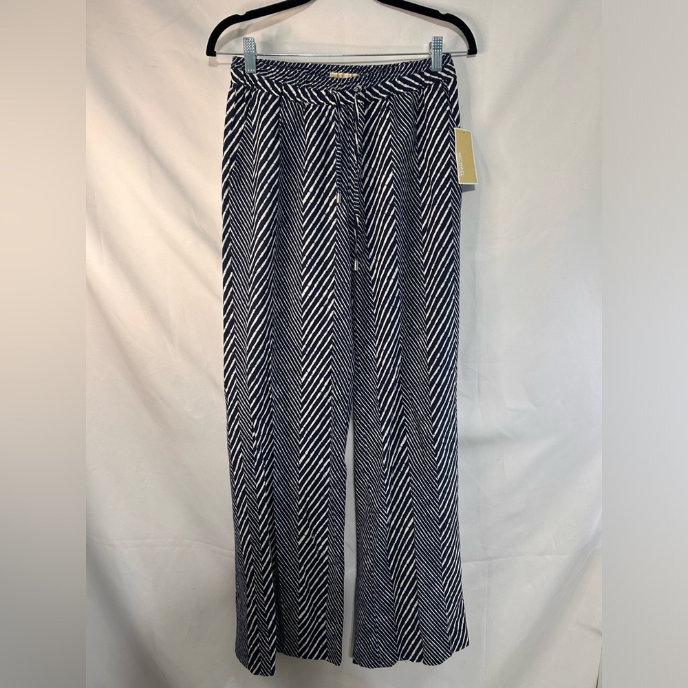 NWT Michael Michael Kors wide leg linen pants.  Navy and white . Sz 6 MSRP $130